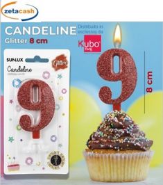 CANDELA ROSSA GLITTERATA NUMERO 9 CM 8