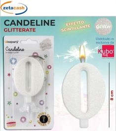 CANDELA BIANCA GLITTERATA NUMERO 0 CM 8