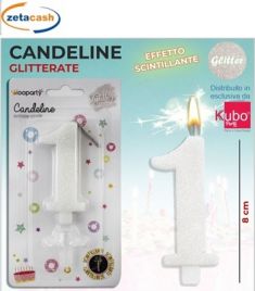 CANDELA BIANCA GLITTERATA NUMERO 1 CM 8