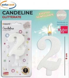 CANDELA BIANCA GLITTERATA NUMERO 2 CM 8
