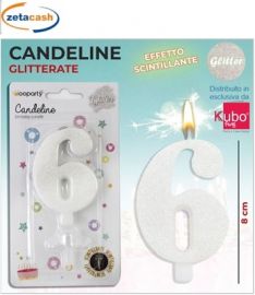 CANDELA BIANCA GLITTERATA NUMERO 6 CM 8