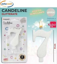 CANDELA BIANCA GLITTERATA NUMERO 7 CM 8