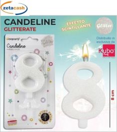 CANDELA BIANCA GLITTERATA NUMERO 8 CM 8