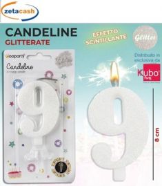 CANDELA BIANCA GLITTERATA NUMERO 9 CM 8
