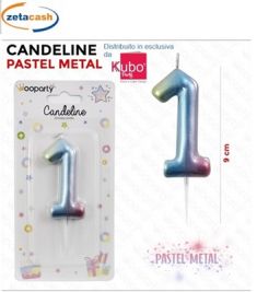 CANDELINA COLOR PASTELLO METALIZZATO NUMERO 1 CM 9