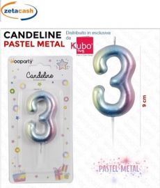 CANDELINA COLOR PASTELLO METALIZZATO NUMERO 3 CM 9