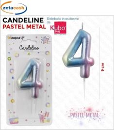 CANDELINA COLOR PASTELLO METALIZZATO NUMERO 4 CM 9