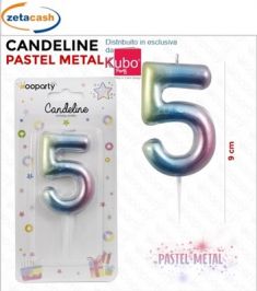 CANDELINA COLOR PASTELLO METALIZZATO NUMERO 5 CM 9