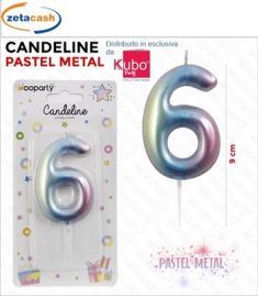 CANDELINA COLOR PASTELLO METALIZZATO NUMERO 6 CM 9