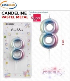 CANDELINA COLOR PASTELLO METALIZZATO NUMERO 8 CM 9