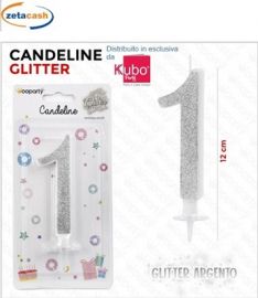 CANDELA GLITTERATA ARGENTO NUMERO 1 CM 12