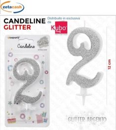 CANDELA GLITTERATA ARGENTO NUMERO 2 CM 12