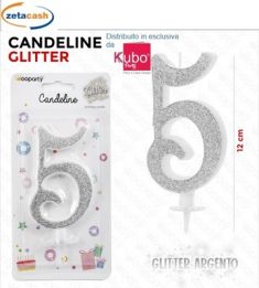 CANDELA GLITTERATA ARGENTO NUMERO 5 CM 12