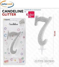 CANDELA GLITTERATA ARGENTO NUMERO 7 CM 12