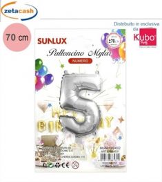PALLONCINO METALIZZATO ARGENTO NUMERO 5 70 CM