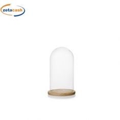 CAMPANA IN VETRO TRASPARENTE CON BASE IN LEGNO CM10X18