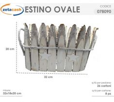 CESTINO CORTECCIA OVALE H20X32X18 CUORI LEGNO