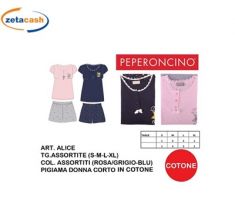 PIGIAMA DONNA COTONE ALICE CORTO PEPERONCINO BLU TG S-XL ASS
