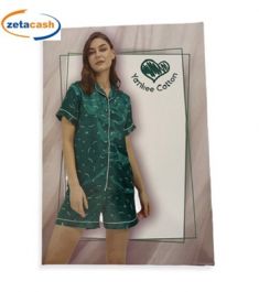 PIGIAMA DONNA COTONE EFFETTO SETA PANTALONCINO E CAMICIA