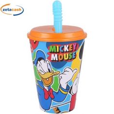 BICCHIERE IN PLASTICA CON COPERCHIO CANNUCCIA TOPOLINO 430ML