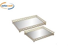 SET 2 VASSOI METALLO CON SPECCHIO