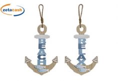 DECORAZIONE ANCORA LEGNO PESCI SCRITTA ASS CORDA H40X26CM