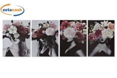 QUADRO TELA 70X50CM TELAIO LEGNO PINO IMMAGINE DONNA FIORI