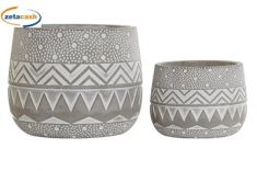SET 2 VASI CEMENTO GRIGIO DECO BIANCO H15 D17/ H10 D12