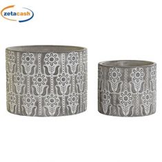 SET 2 VASI CEMENTO CILINDRICI GRIGI DEC FIORI D13-19 H11-15