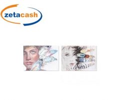 QUADRO IN TELA E MDF CON DONNA CON PIUME CM 120X3X80.