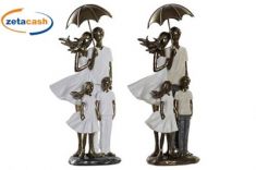 STATUA IN RESINA FAMIGLIA CON OMBRELLO 2 MODELLI 11X9X27 CM