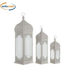 SET 3 LANTERNE METALLO STILE ARABO BIANCA