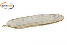 VASSOIO VETRO PIUMA TRASPARENTE DEC ORO 37X13CM