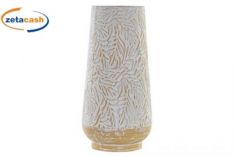 VASO IN METALLO BIANCO E TORTORA DECORAZIONE FOGLIE 41X21 CM