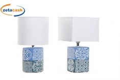 LAMPADA DA TAVOLO IN CERAMICA BLU E AZZURRO CM 15X15X31