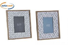 CORNICE PORTA FOTO DA TAVOLO CON DECORO BIANCO E BLU CM10X15