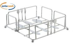 PORTATOVAGLIOLI METALLO CROMATO FONDO POSATE H7X18X18CM