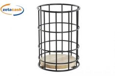 PORTAPOSATE METALLO NERO BASE LEGNO PINO H16D11,5CM