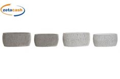 SET 2 VASI CEMENTO OVALI DECORO FOGLIE GRIGIO O BIANCO ASS