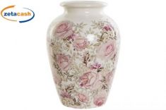 VASO IN CERAMICA BIANCO CON FIORI ROSA 18X18X25 CM