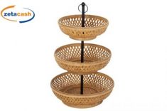 ALZATINA PORTAFRUTTA IN METALLO CON 3 CESTI IN VIMINI