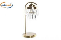 LAMPADA TAVOLO STRUTTURA METALLO ORO CRISTALLI VETRO H40D25