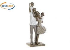 STATUA DECORATIVA RESINA FAMIGLIA ORO BIANCO ROSA H29X14X9