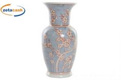 VASO IN PORCELLANA DECORATO CON FIORI 13 X 13 X 31 CM