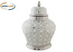 VASO PORCELLANA BIANCO FANTASIA QUADRETTI ARGENTO H30D22