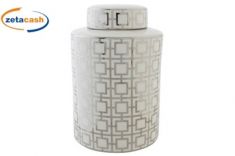 VASO PORCELLANA BIANCO FANTASIA QUADRETTI ARGENTO COP