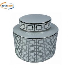 VASO PORCELLANA BIANCO FANTASIA QUADRETTI ARGENTO COP H16D18