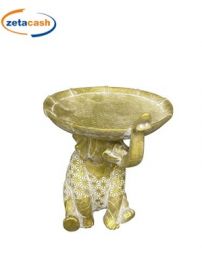 ELEFANTE SEDUTO ORO RESINA VASSOIO SVUOTATASHE H20X18X16CM