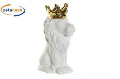 VASO IN CERAMICA LEONE BIANCO CON CORONA DORATA 12X9X21 CM