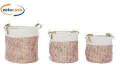 SET 3 CESTE CILINDRICHE TELA POLIESTERE MANICI PELLE